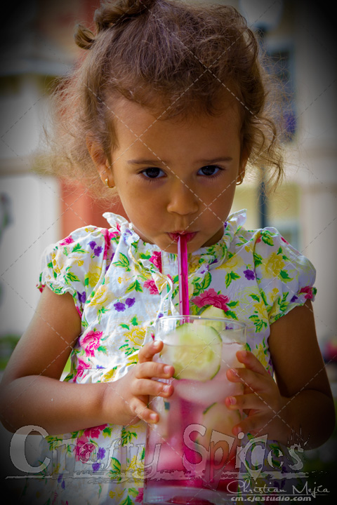 Kira drinking more Cucumber beverage