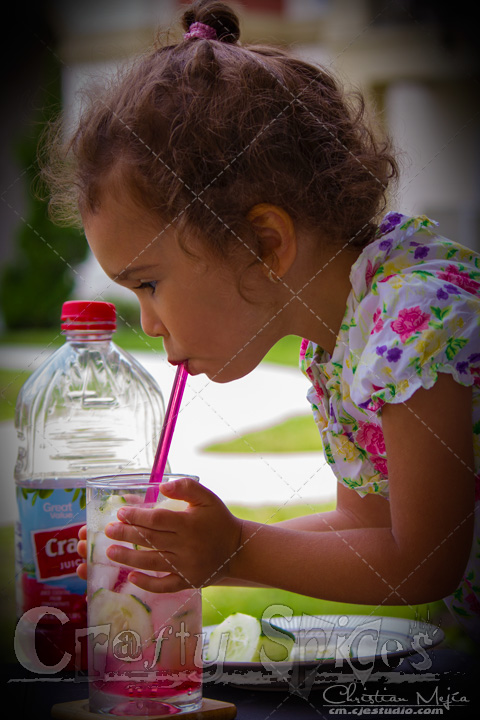 Kira drinking Cucumber Juice