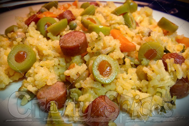 Locrio de Salchichas y Gandules Verdes con Coco a great Dominican favorite