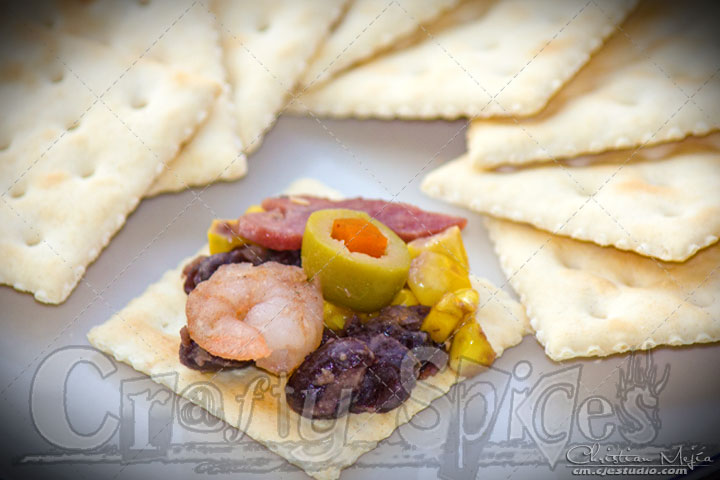 Shrimp cocktail on a Cracker Shrimp cocktail on a Cracker