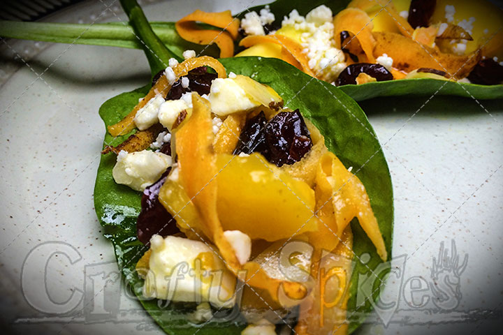 Spinach Mango Sweet Potato Salad - Serving leaves