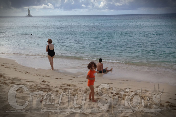 Kira pointing to the beach.