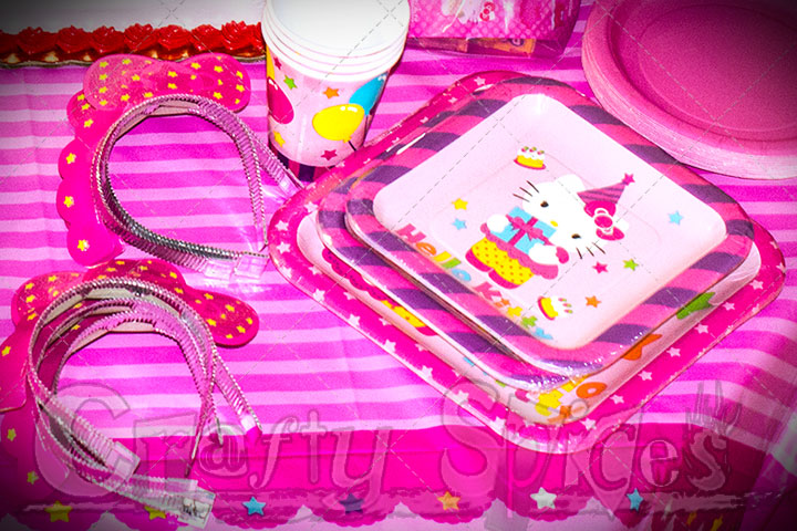 Hello Kitty plates, tiaras and cups