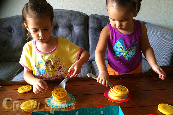 Kira and Kaylee playing the Pancakes Pile-up Game