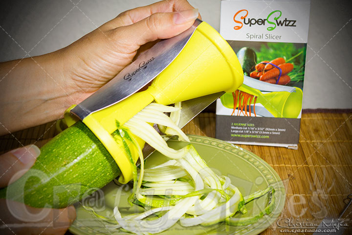 SuperSwizz Spiral Slicer used with Zucchini SuperSwizz Spiral Slicer used with Zucchini